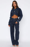 Did You Miss Me Mid Rise Straight Leg Jeans Dark Blue