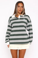 Whatever You Want Long Sleeve Rugby Shirt Forest Green Stripe