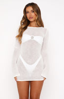 Stand And Stare Long Sleeve Mini Dress White
