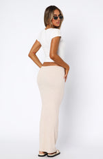 Flirtatious Ribbed Maxi Skirt Oatmeal