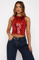 Easy Darling Sequin Top Red