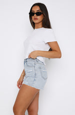 What Are We Denim Shorts Powder Blue Wash