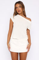 Finding Time Off Shoulder Knit Top White