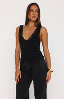 Key To My Heart Lace Trim Top Black