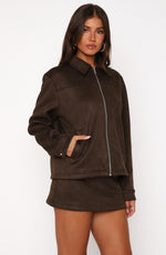 Like The Old Days Faux Suede Jacket Chocolate