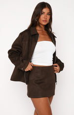 Like The Old Days Faux Suede Mini Skirt Chocolate