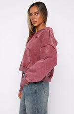 Hard To Remember Zip Front Hoodie Washed Cherry
