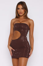 Sparkle For Me Embellished Mini Dress Chocolate
