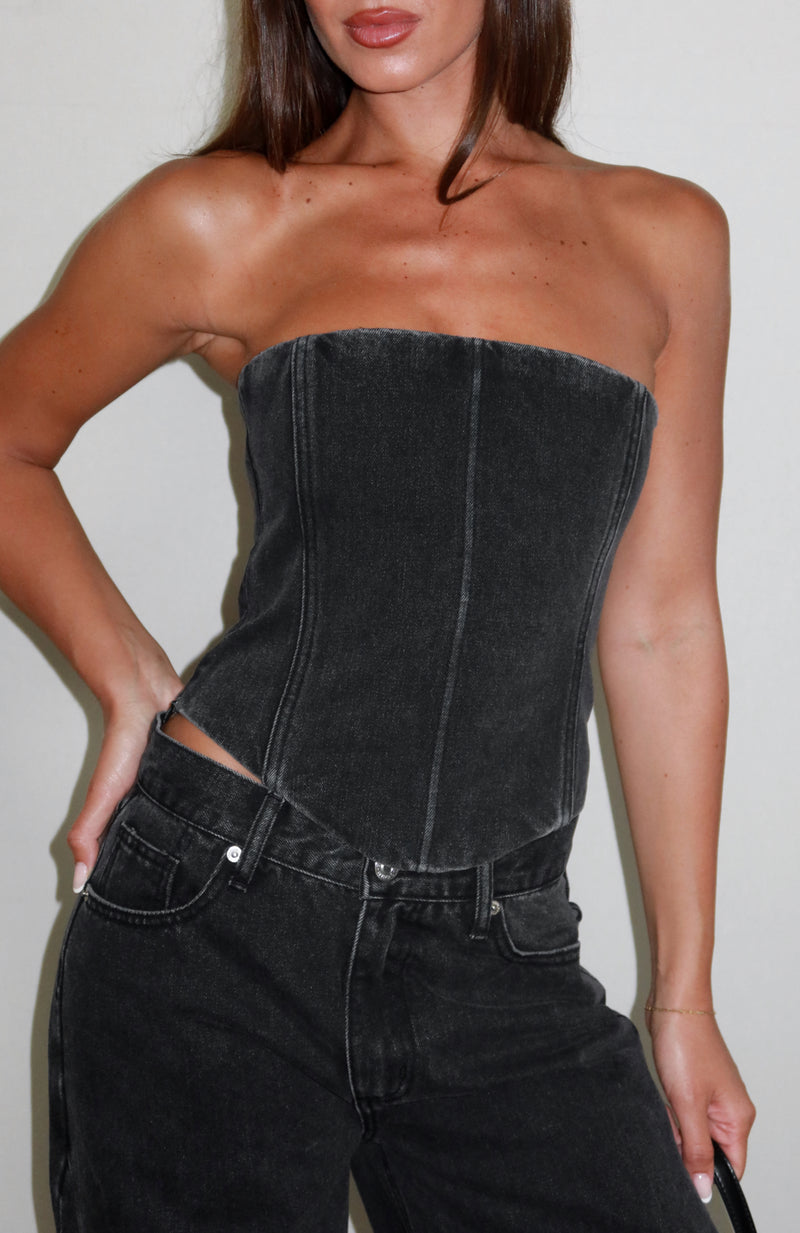 Be Mine Forever Denim Bustier Black Acid Wash