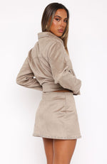 Born In The USA Faux Suede Mini Skirt Beige