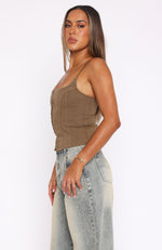 Nothing Stopping You Denim Bustier Mushroom
