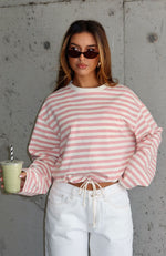 First Time Here Long Sleeve Tee Pink/Cream Stripe