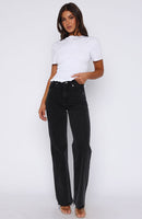 Alana High Waisted Straight Leg Jeans Black Acid
