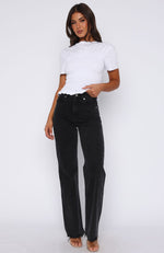 Alana High Waisted Straight Leg Jeans Black Acid