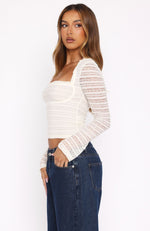 Watch Me Glow Long Sleeve Lace Top Off White