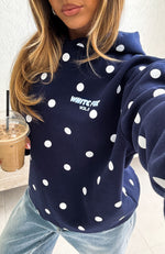 Offstage Printed Oversized Hoodie Navy Polka Dot