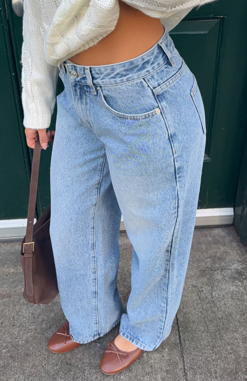 Bring The Style Low Rise Wide Leg Jeans Vintage Ice Blue Wash