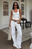 Bring The Style Low Rise Wide Leg Jeans Off White