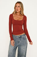 Keep Guessing Long Sleeve Top Wine