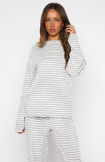 Slow Life Long Sleeve Pyjama Top Grey/White Stripe