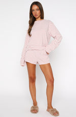 Slow Life Pyjama Shorts Pink/White Stripe