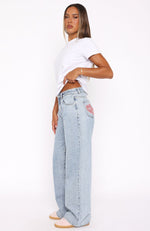 Emma Mid Rise Wide Leg Jeans Mid Blue