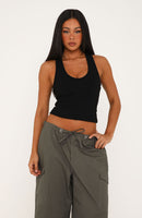 Deserve More V Neck Racer Back Tank Black
