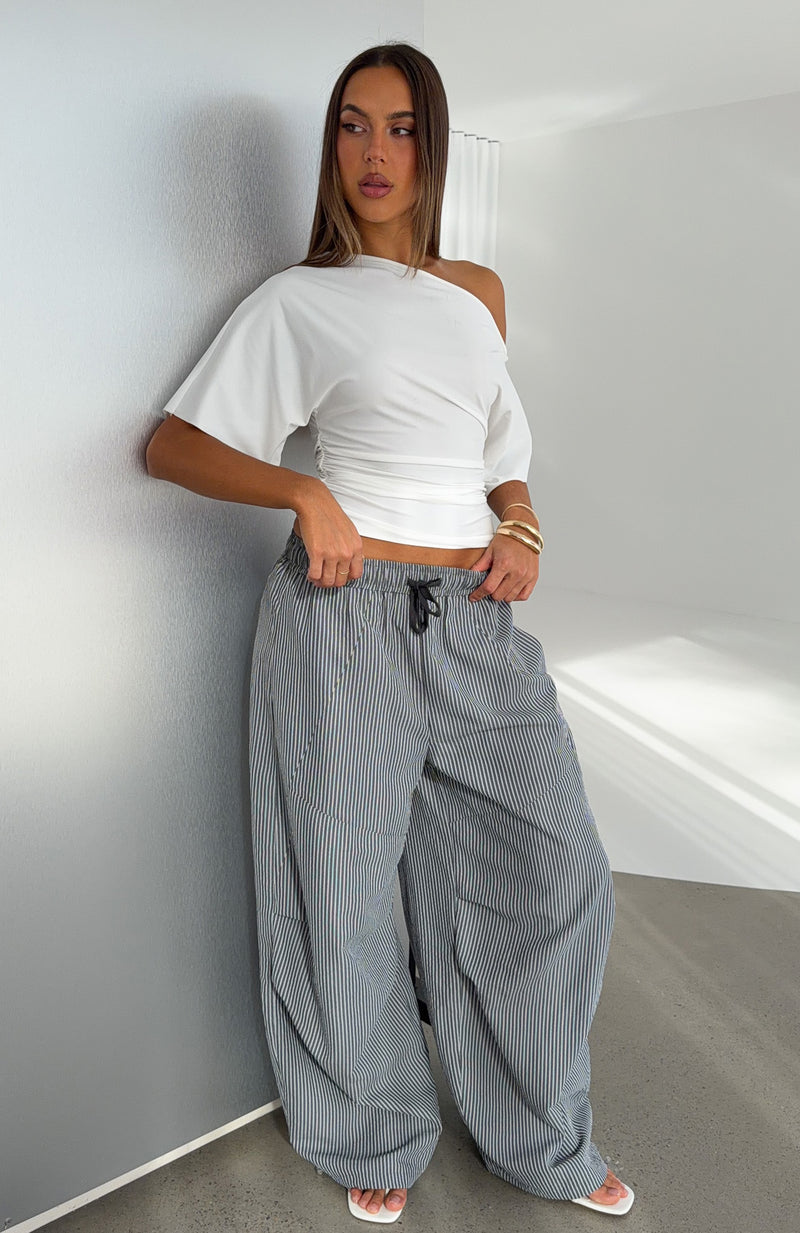 Say When Barrel Leg Pants Charcoal Stripe