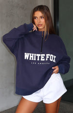 High Standard Zip Front Sweater Navy