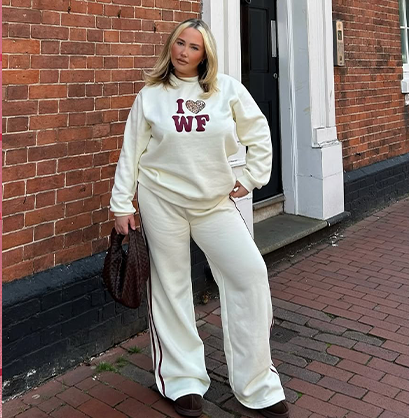 Girl in matching flared loungewear set