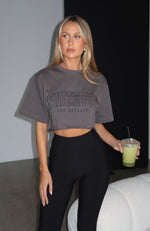 Let's Get Started Oversized Cropped Tee Charcoal