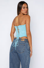 Play Your Part Strapless Bustier Cyan