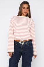 First Time Here Long Sleeve Tee Pink/Cream Stripe