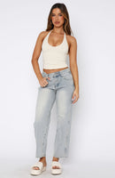 Avianna Mid Rise Cropped Straight Leg Jeans Light Blue