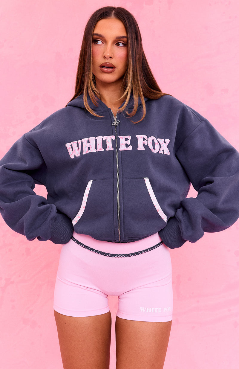 The Social Club Bonnie Boxy Zip Front Hoodie Navy