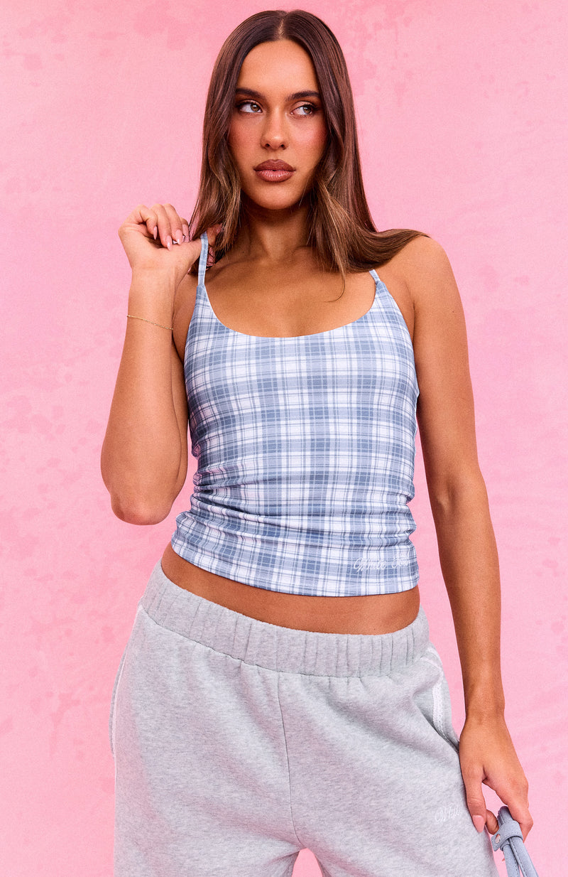 The Social Club Mirabelle Halter Top Blue Plaid