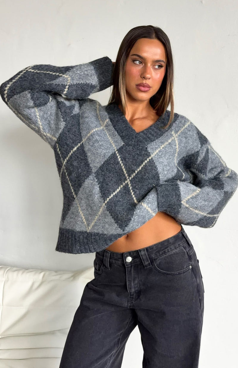 Daniela Argyle Knit Sweater Charcoal