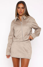 Born In The USA Faux Suede Mini Skirt Beige