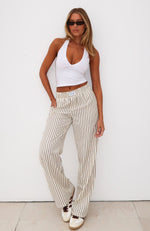 Wondering About You Striped Pants Cream/Chocolate