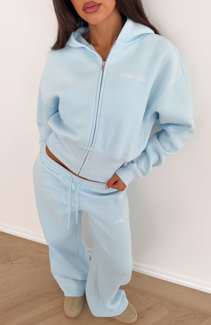 Wishing For It Cropped Cinched Zip Front Hoodie Blue