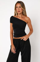 Don't Worry About It One Shoulder Top Black