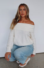 You Don't Need Me Off Shoulder Knit Sweater Off White