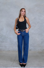 Zara Mid Rise Straight Leg Jeans Dark Blue