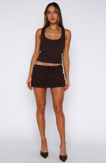 Silent Heartbeat Faux Suede Mini Skort Dark Chocolate