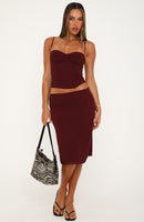 Be Simple Midi Skirt Burgundy