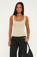 Chill Vibes Stripe Tank Top Lemon/Grey Marle
