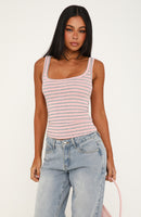 Chill Vibes Stripe Tank Top Pink/Grey Marle