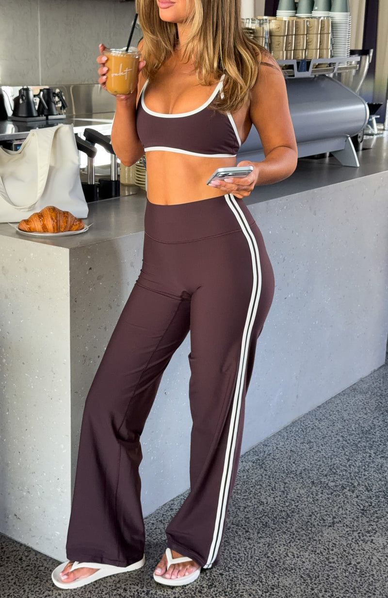 Crunch Mid Rise Wide Leggings Dark Chocolate/Cream