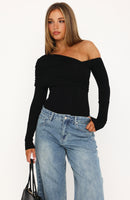 Don't Mind Me One Shoulder Long Sleeve Bodysuit Black