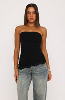 Dressed Up For You Lace Trim Strapless Top Black